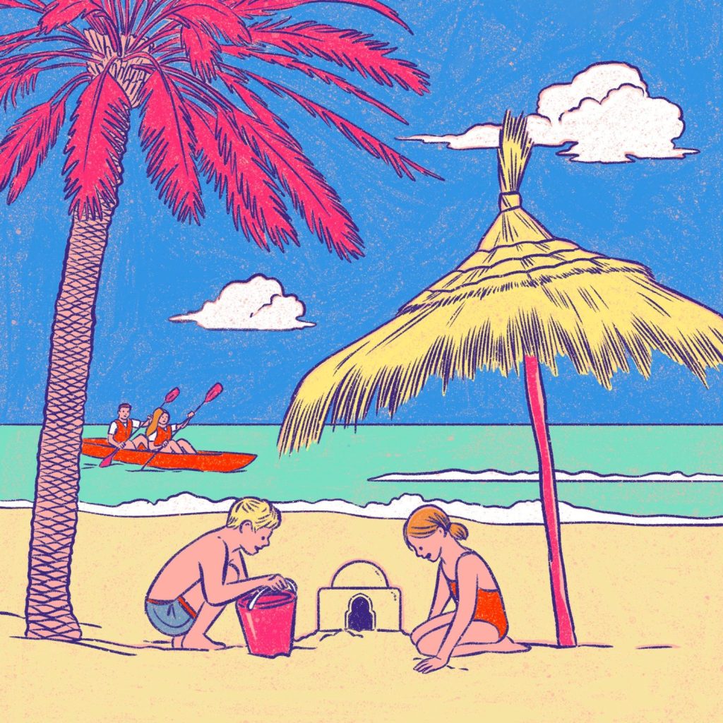 club med live, illustration, club med artist, coloriage, illustration plage