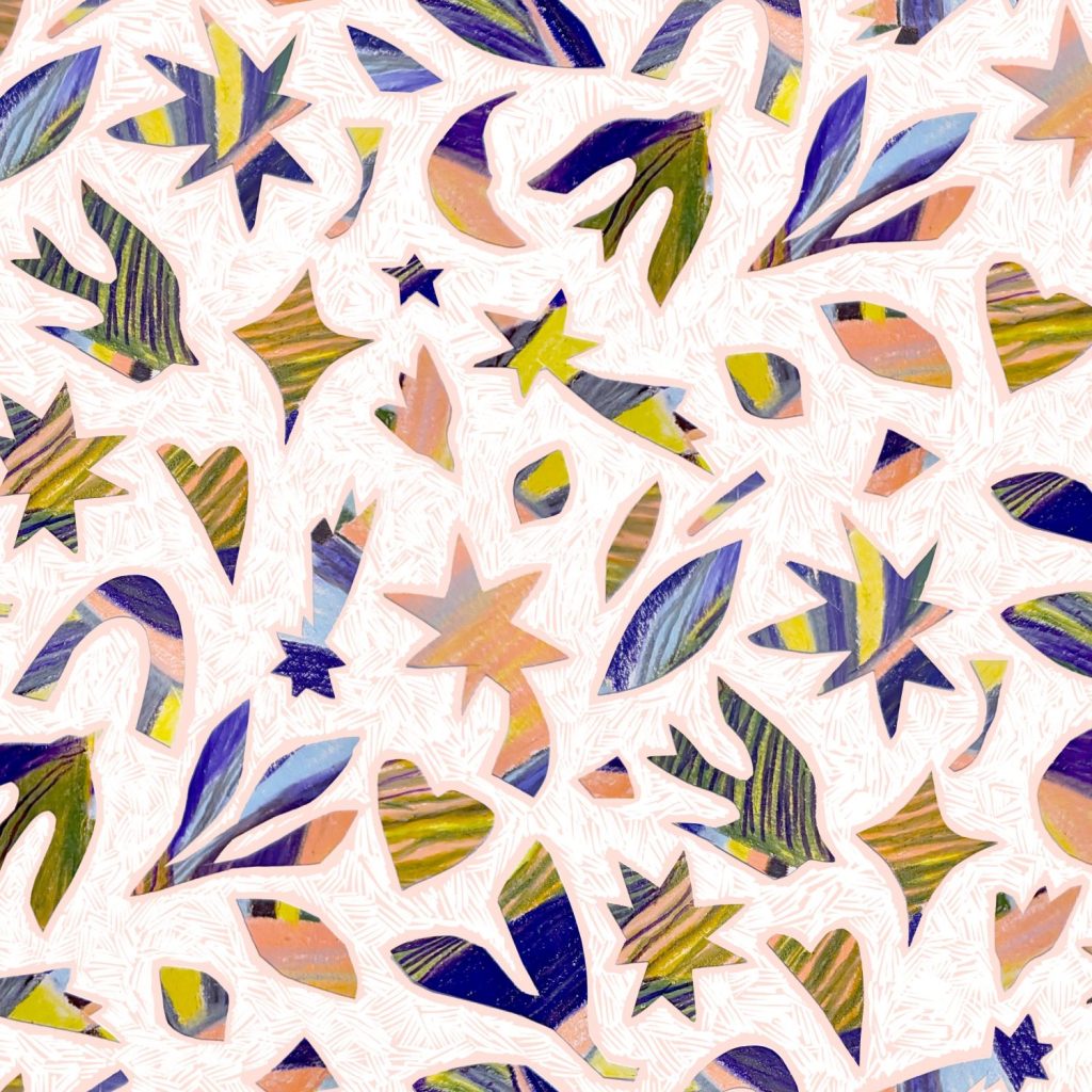 motif, surface pattern design, pattern designer, caran d'ache, collage, papier découpé